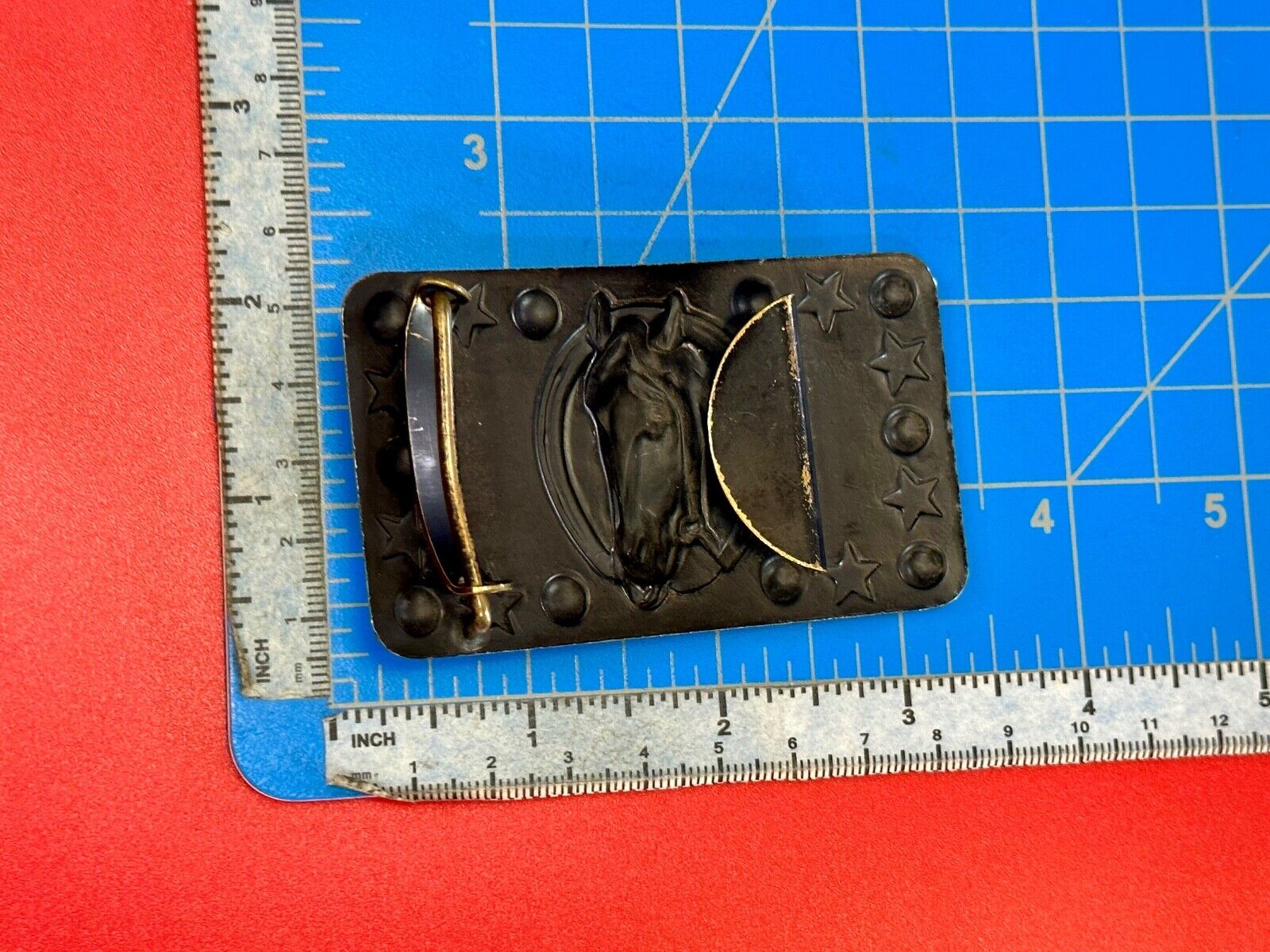 Vintage Horse head belt buckle with stars and circles boarder
