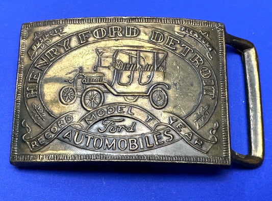 Vintage Henry Ford Detroit Automobiles Model T Car Record Year Belt Buckle