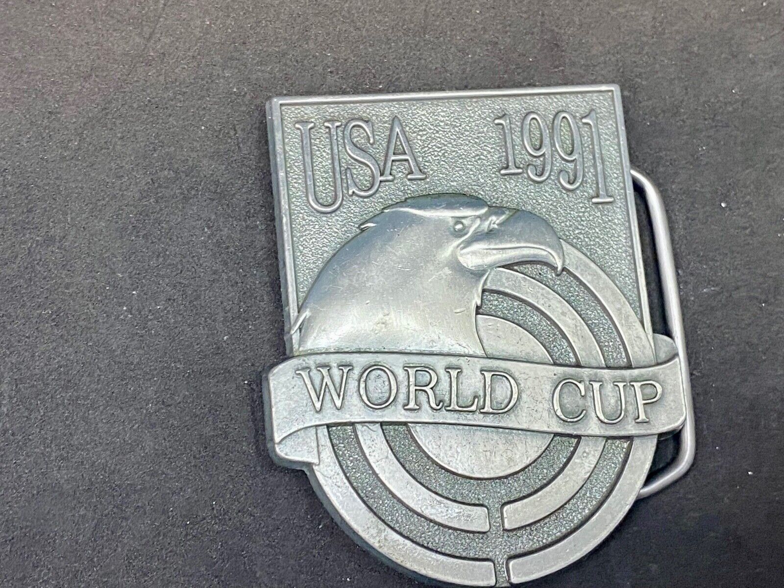 Usa 1991 World Cup Patriotic Eagle On Front, Silver/Pewter Colored Belt Buckle 