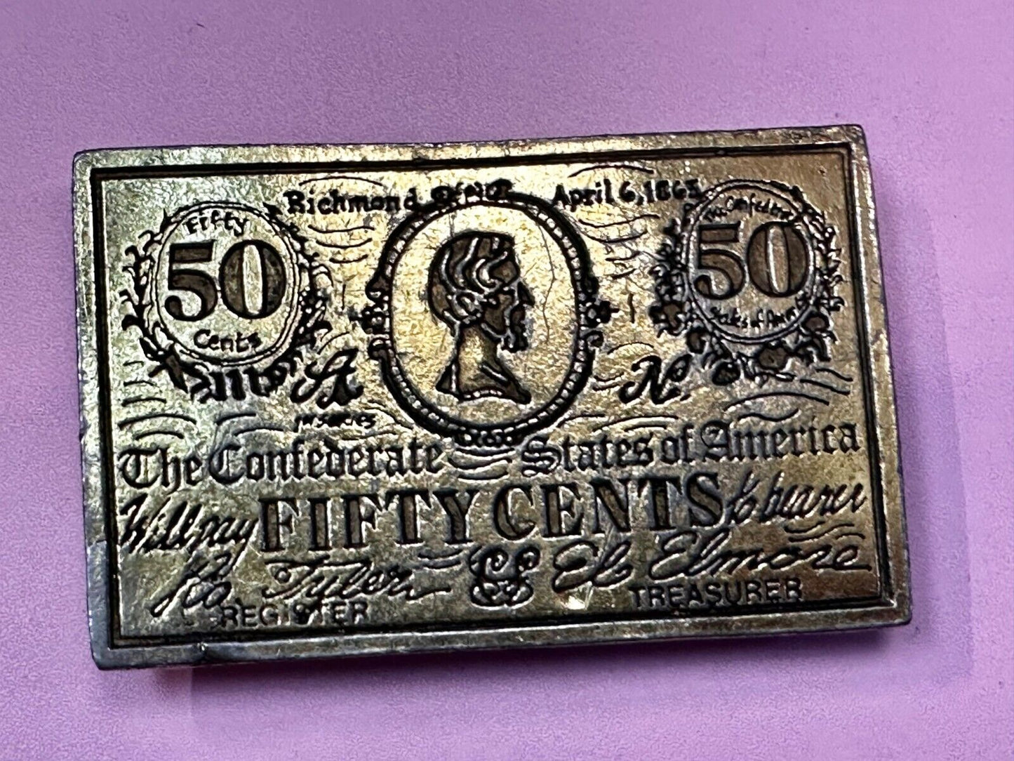 50 Cents Note 1863 Confederate States of America Belt Buckle by CDC Metal Works
