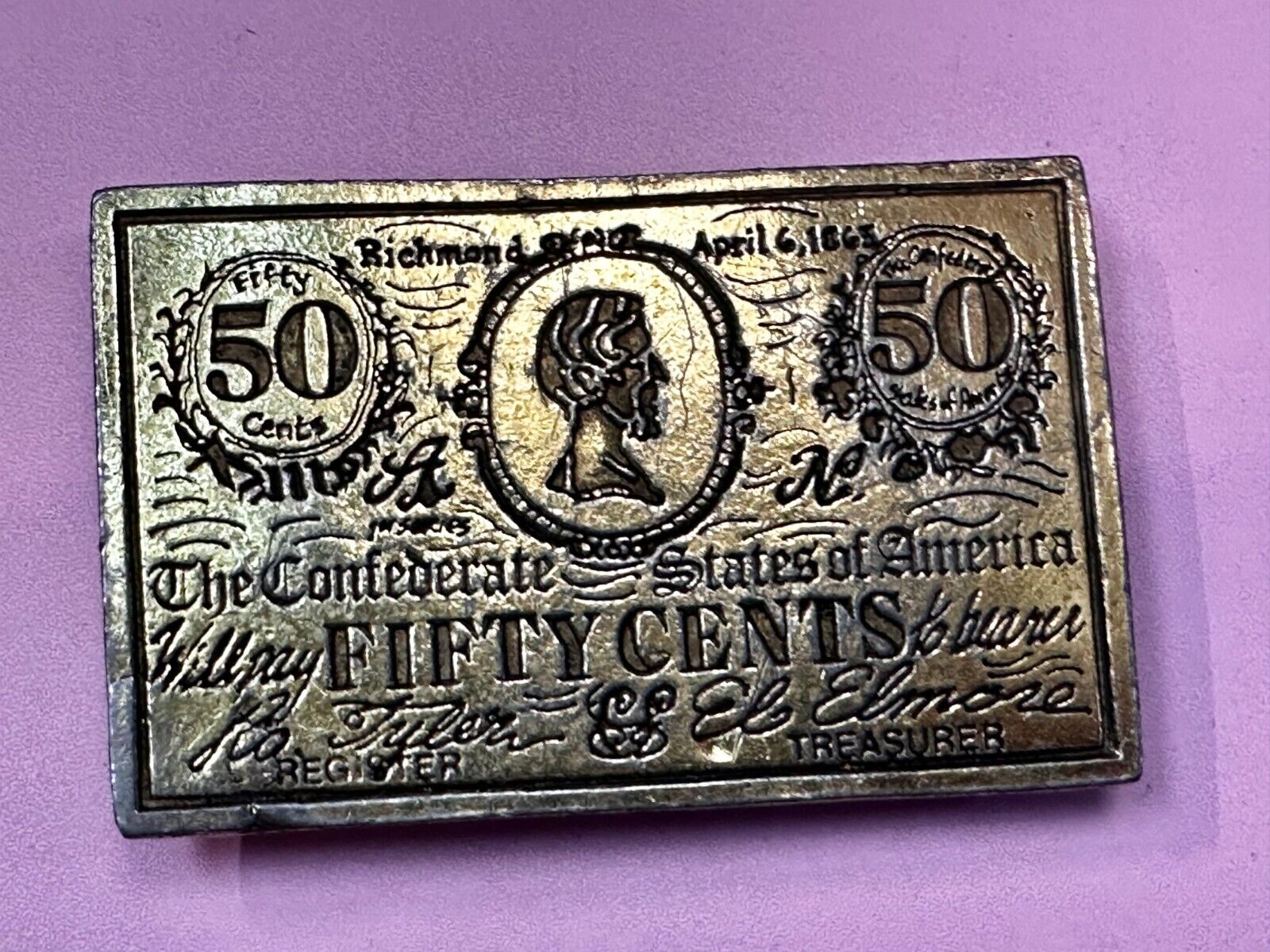 50 Cents Note 1863 Confederate States of America Belt Buckle by CDC Metal Works