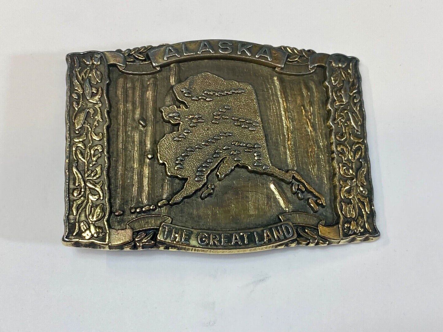 Alaska, The Great Land - Large brass tone vintage state belt buckle