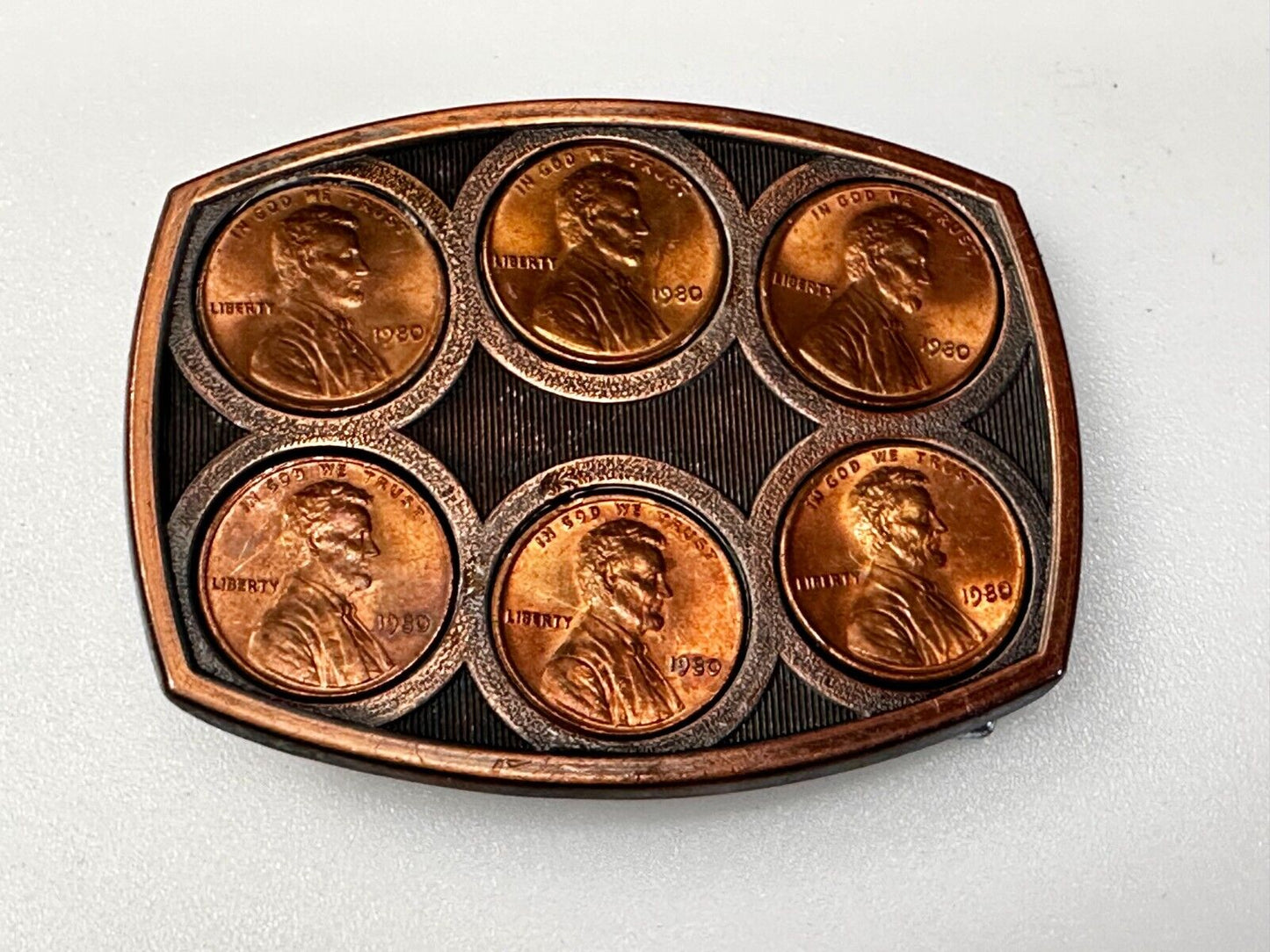 1980's Coins Pennies Vintage Artisan Collectors Belt Buckle