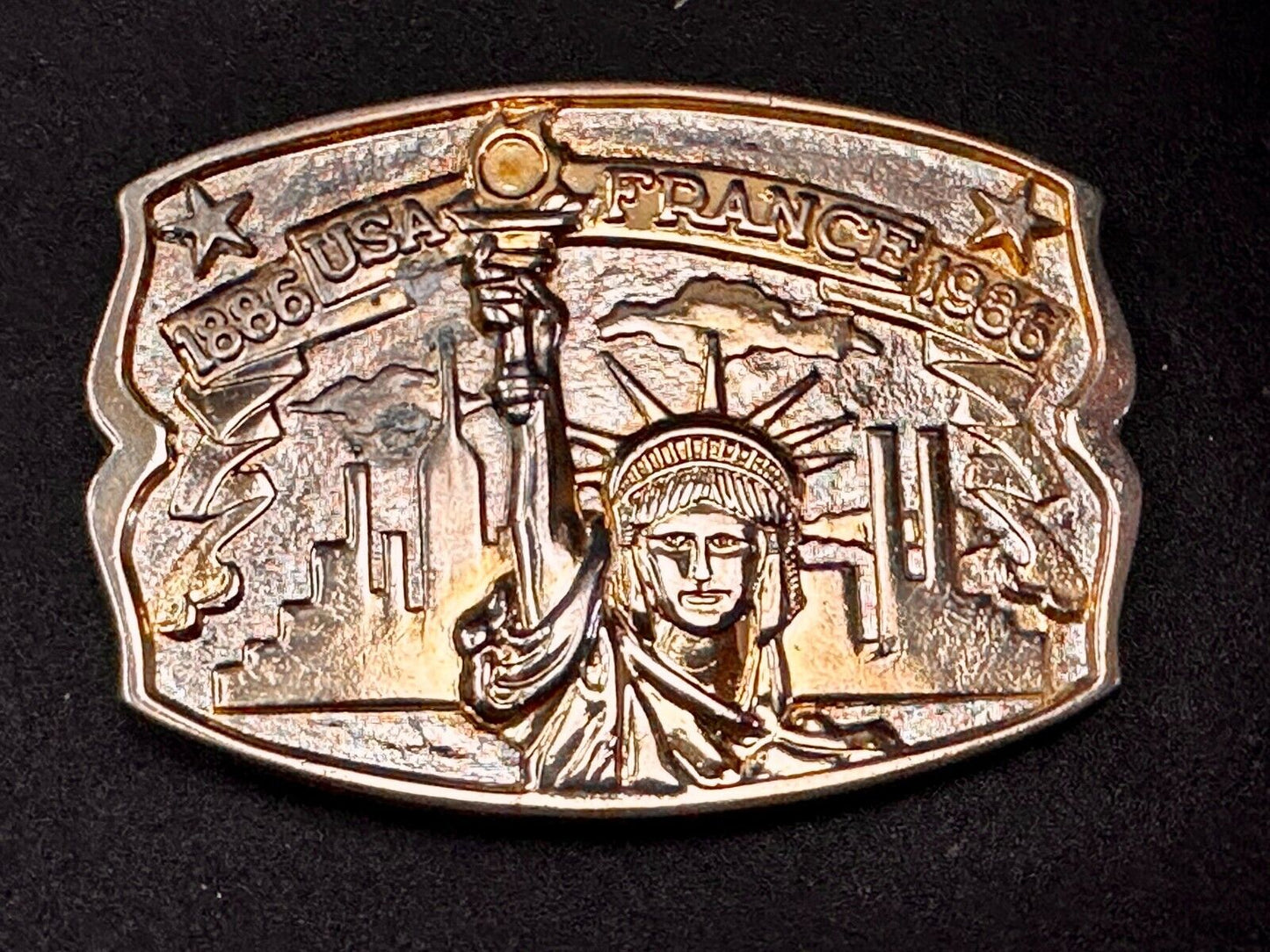 USA France Lady Liberty Statue Commemorative two tone Hammond Mint Belt Buckle