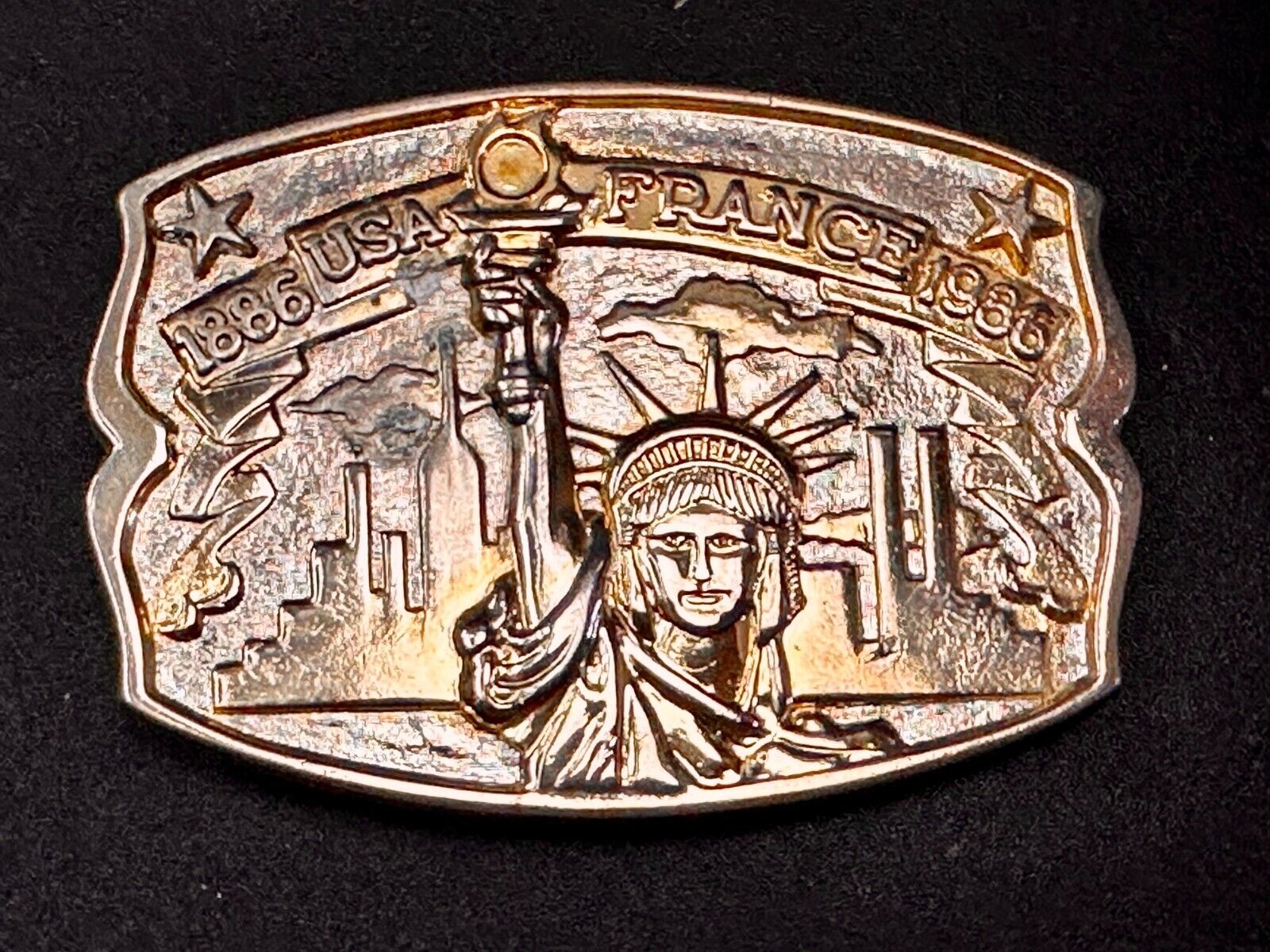 USA France Lady Liberty Statue Commemorative two tone Hammond Mint Belt Buckle