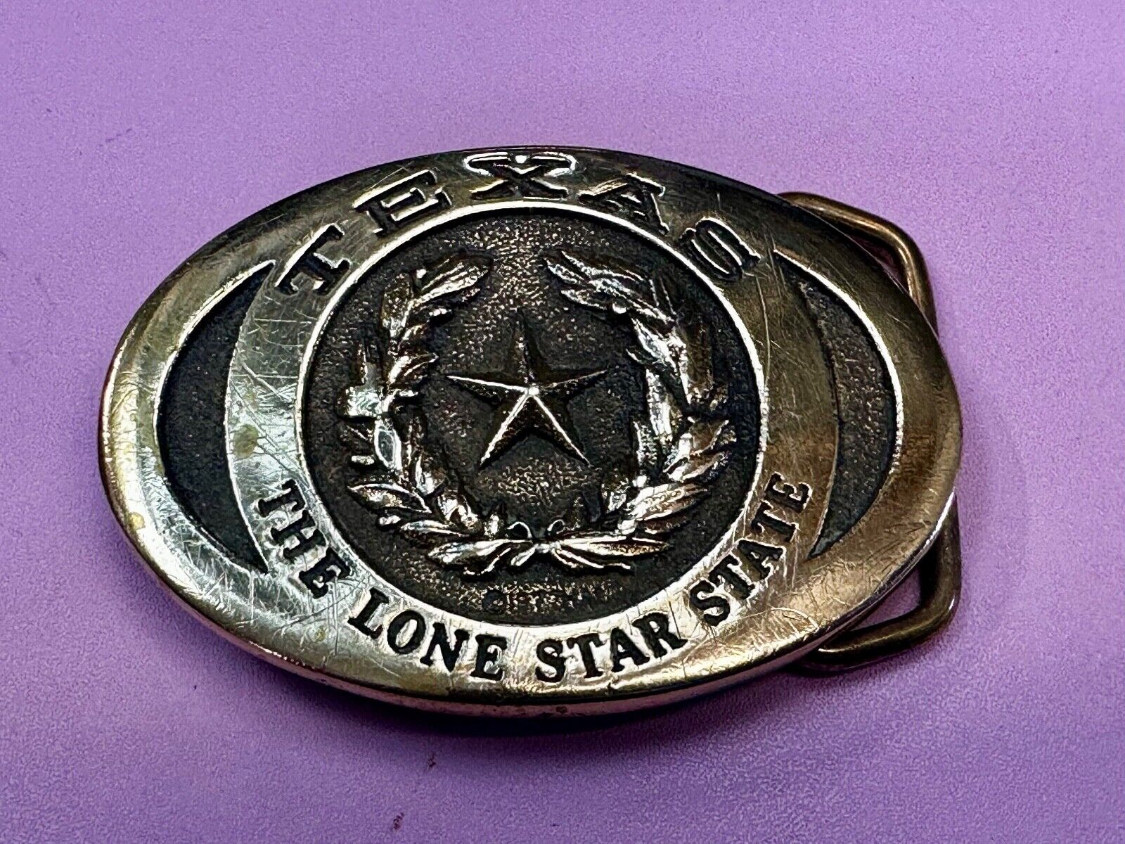 The Great State of Texas Lone Star State Solid Brass 1970s Belt Buckle