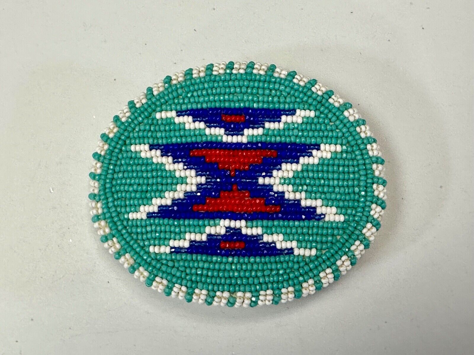 Beaded belt buckle, buckskin backing by Shoshone / Bannock Indian Arts - Idaho