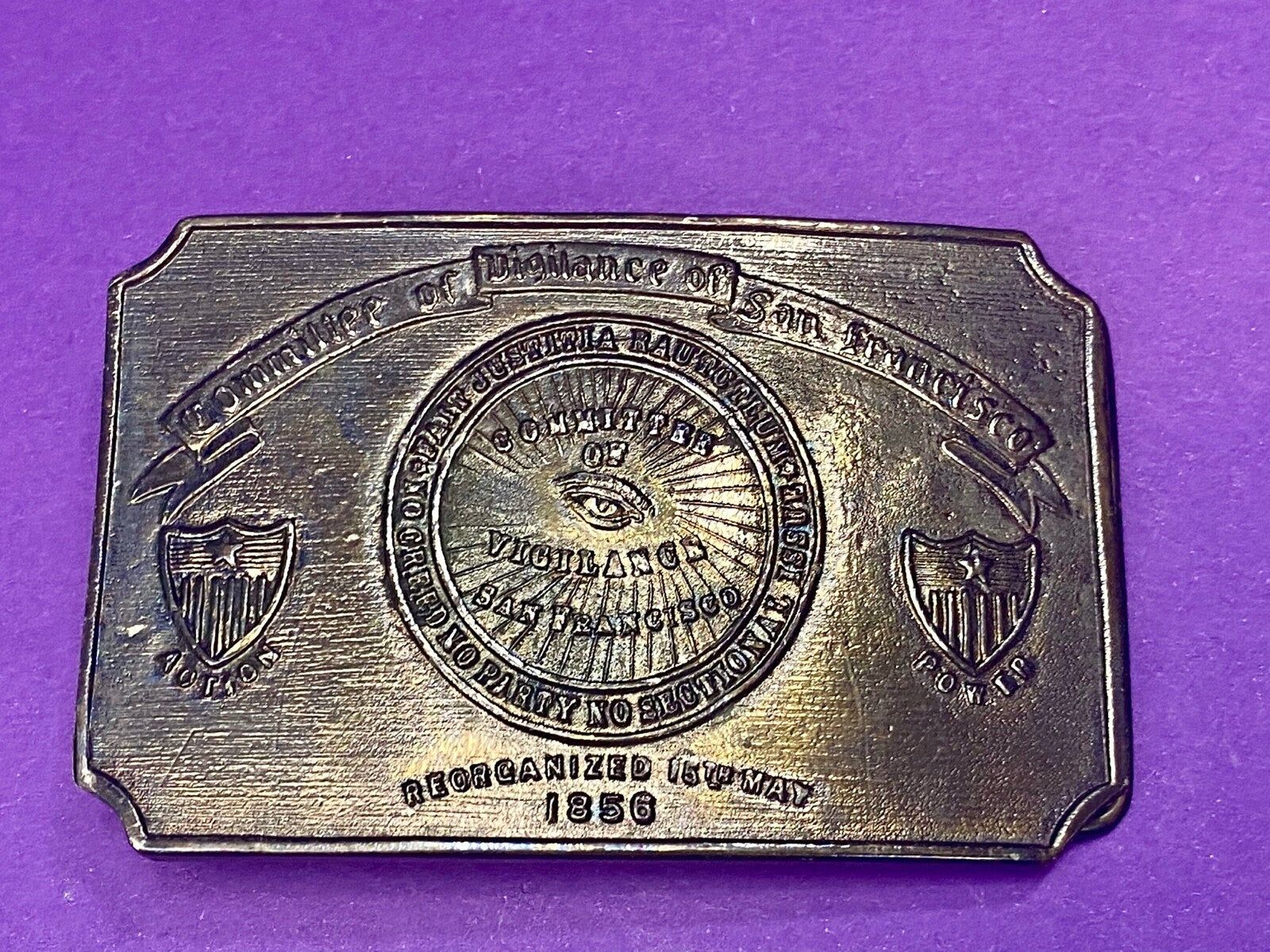  VINTAGE 70s COMMITTEE OF VIGILANCE,  SAN FRANCISCO CA BELT BUCKLE WY Studio Art