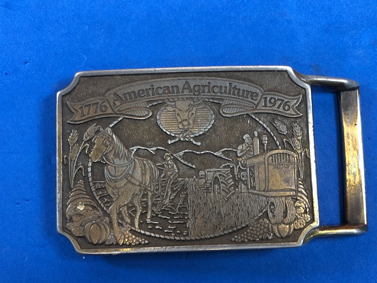 200 year celebration of American farming agriculture belt buckle gift from ORTHO