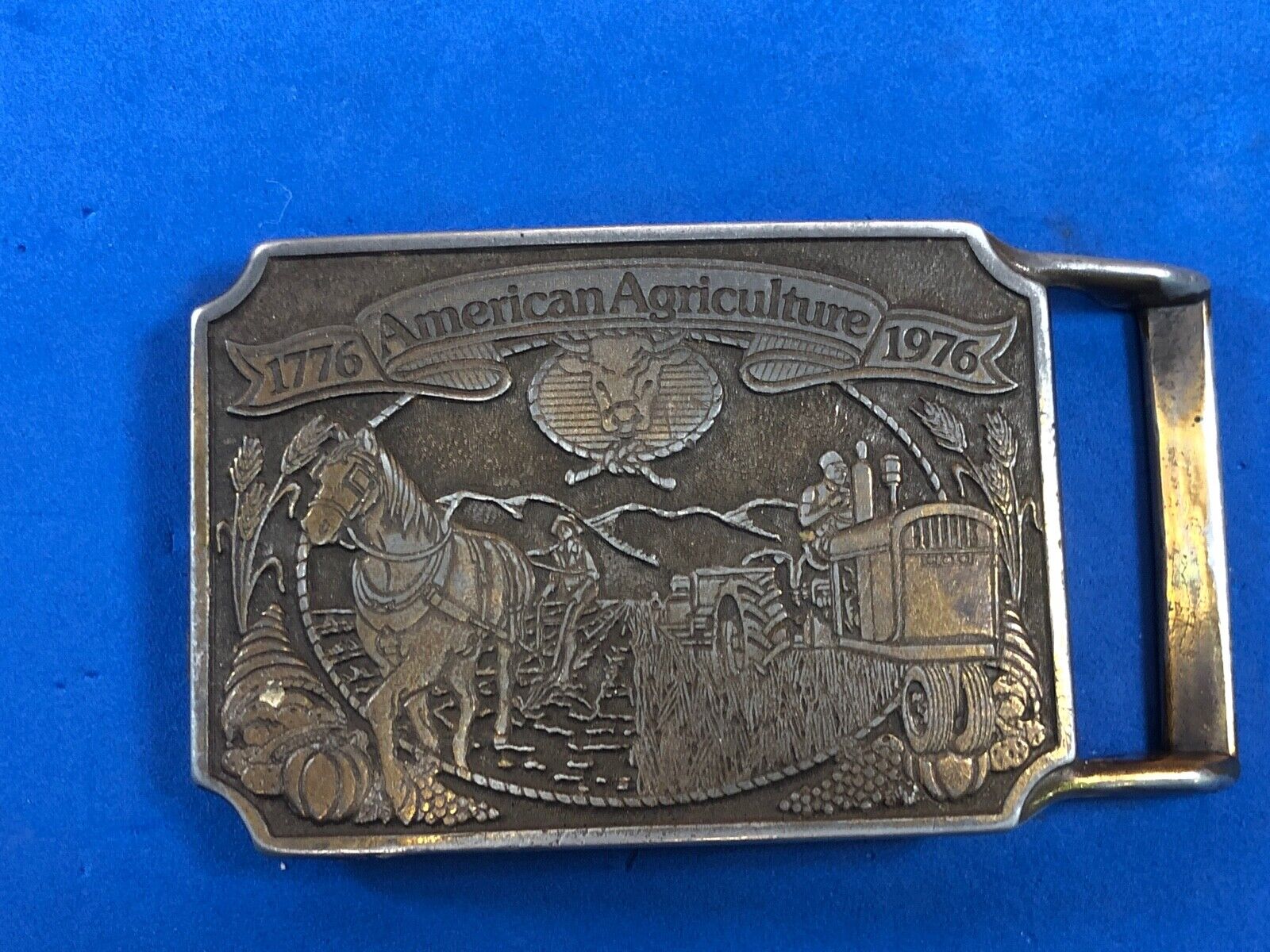 200 year celebration of American farming agriculture belt buckle gift from ORTHO