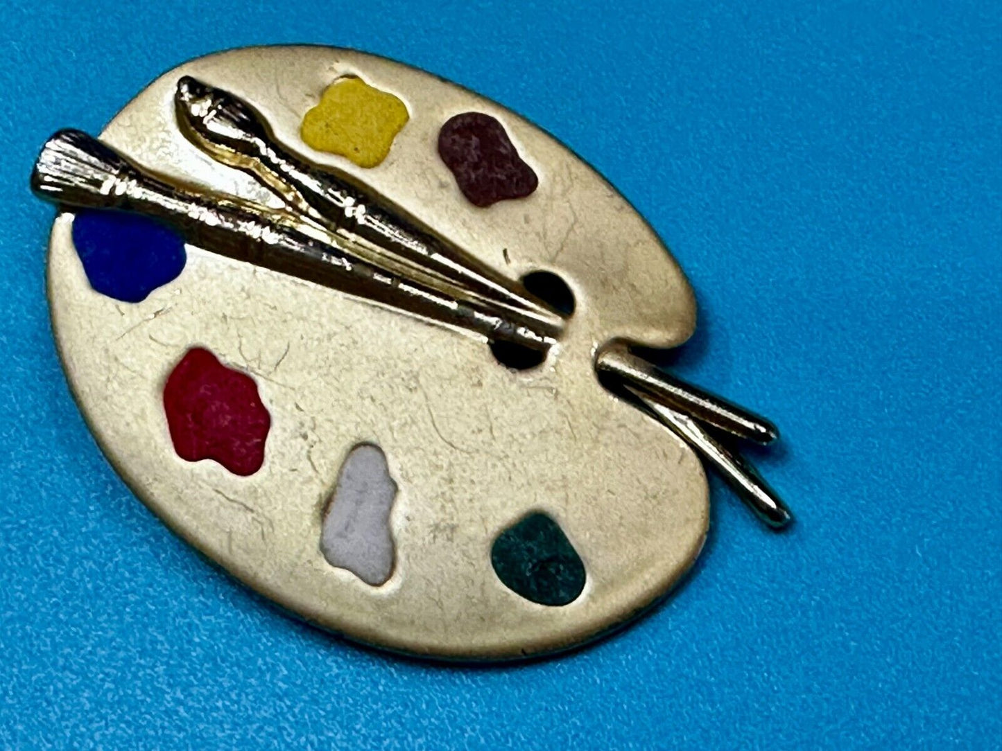 Vintage Gold Tone Artist's Palette Brooch Pin Signed AJC Paint Brush Painting 🎨