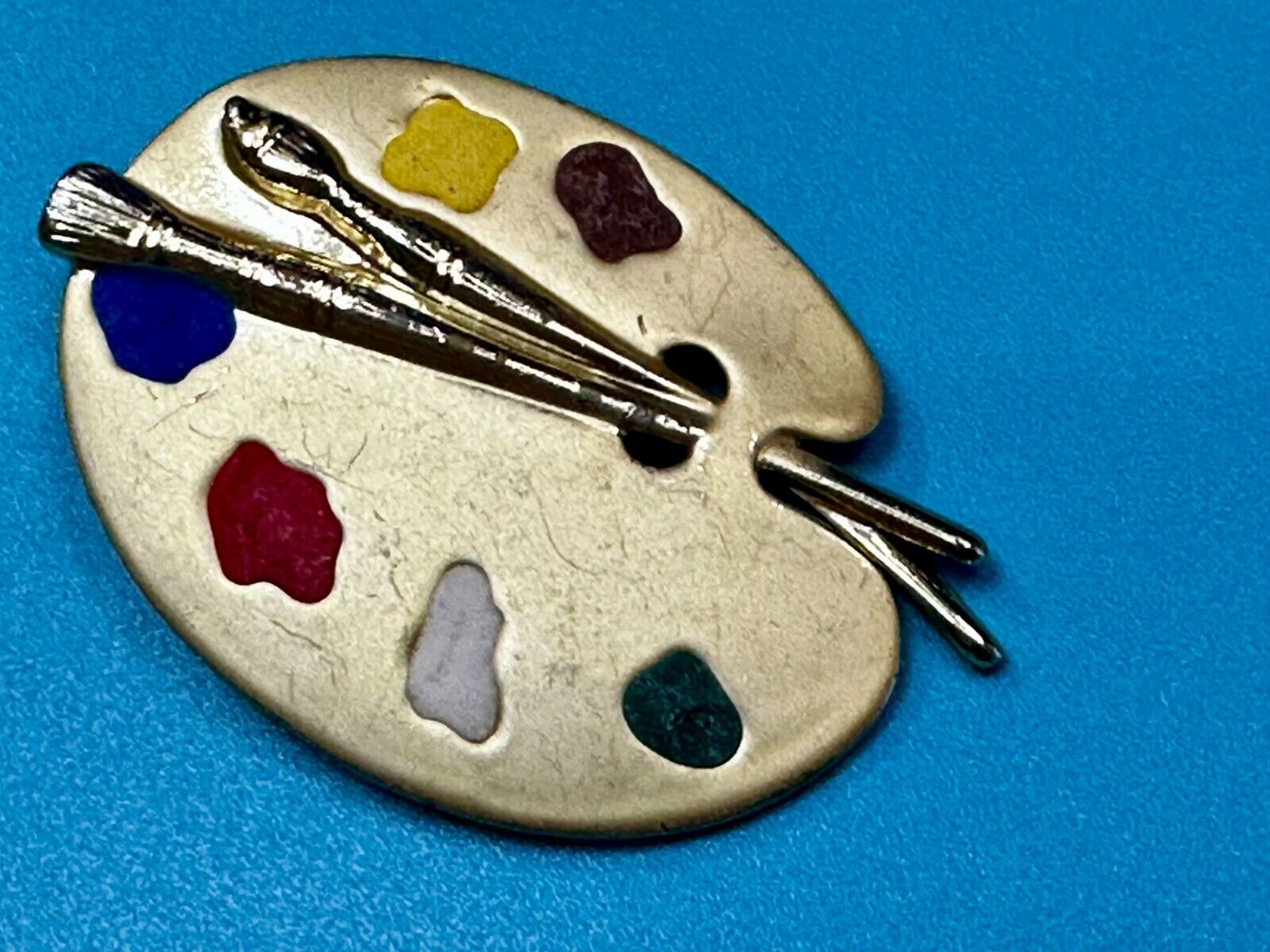 Vintage Gold Tone Artist's Palette Brooch Pin Signed AJC Paint Brush Painting 🎨