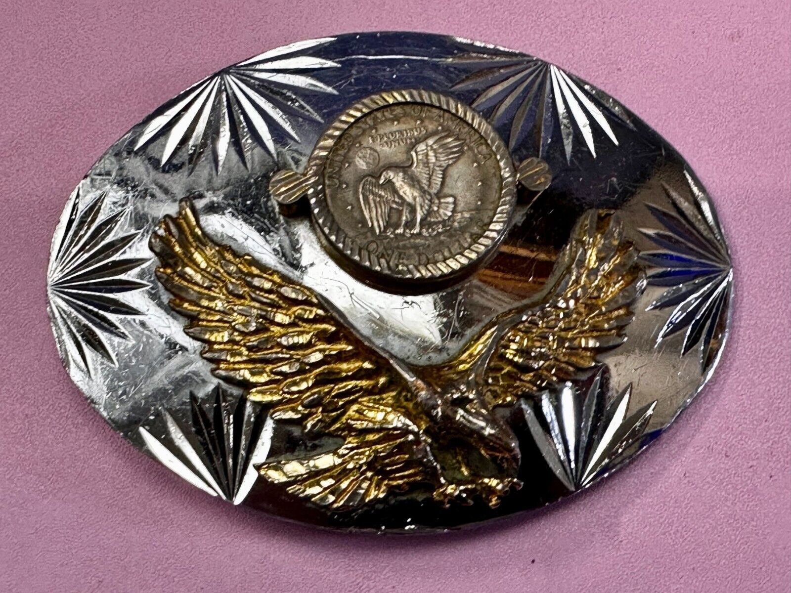 United States of America One Dollar Coin Patriotic Eagle JG Alpaca Belt Buckle