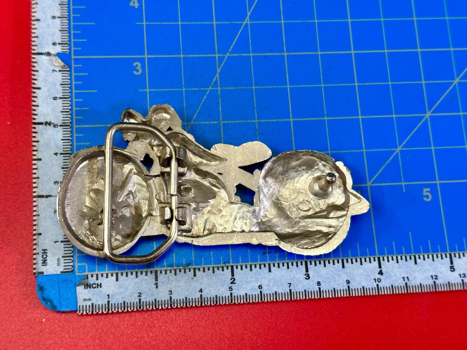 4" wide Figural Motorcycle W/ Saddle bag Silver color bikers belt buckle