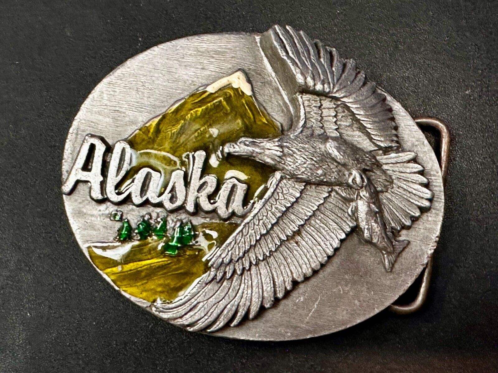 Alaska Patriotic Flying Eagle Frontier State 1990's Siskiyou Vintage Belt Buckle