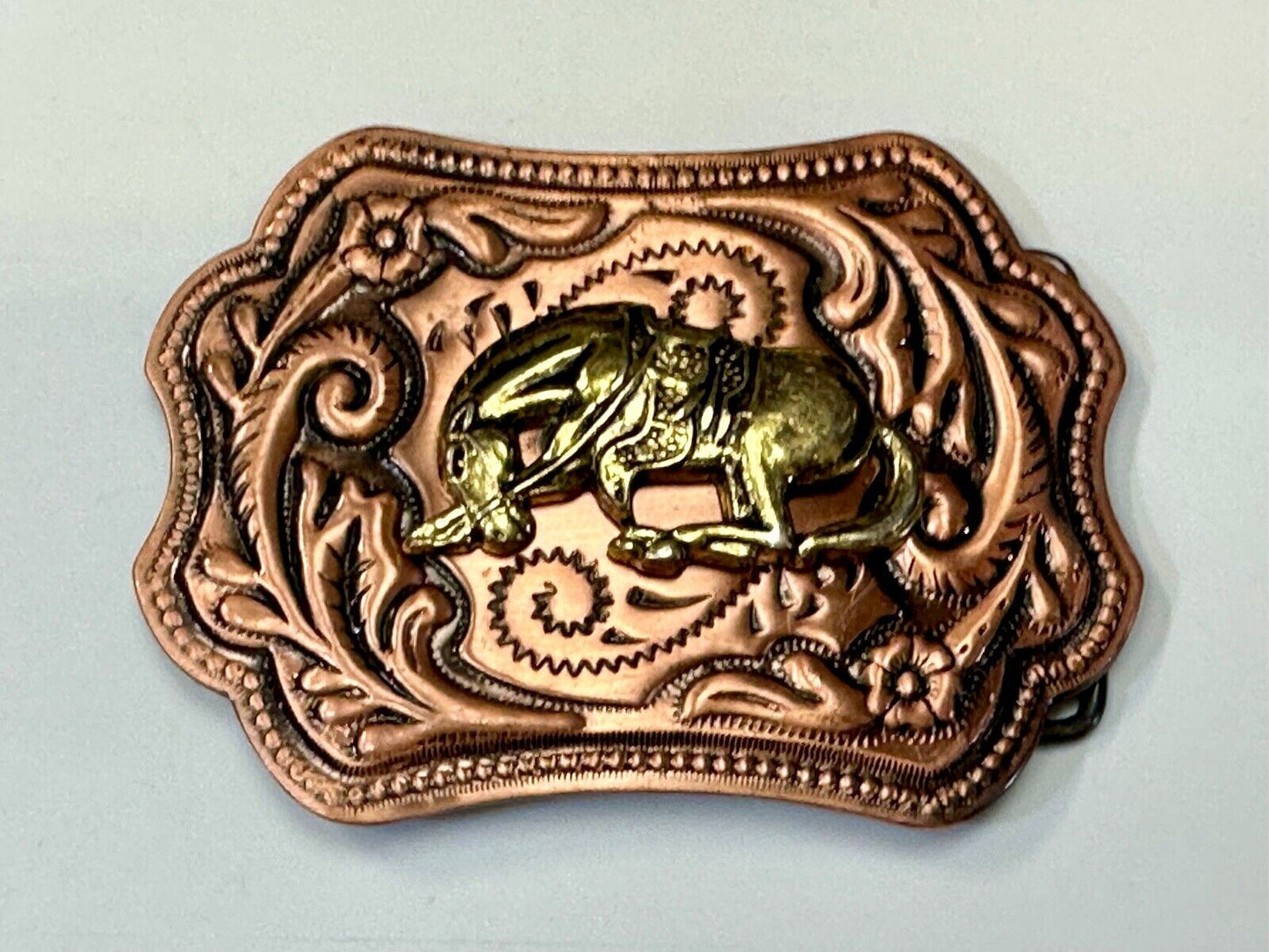Vintage Horse w/  head down end of the trail two tone ornate western belt buckle