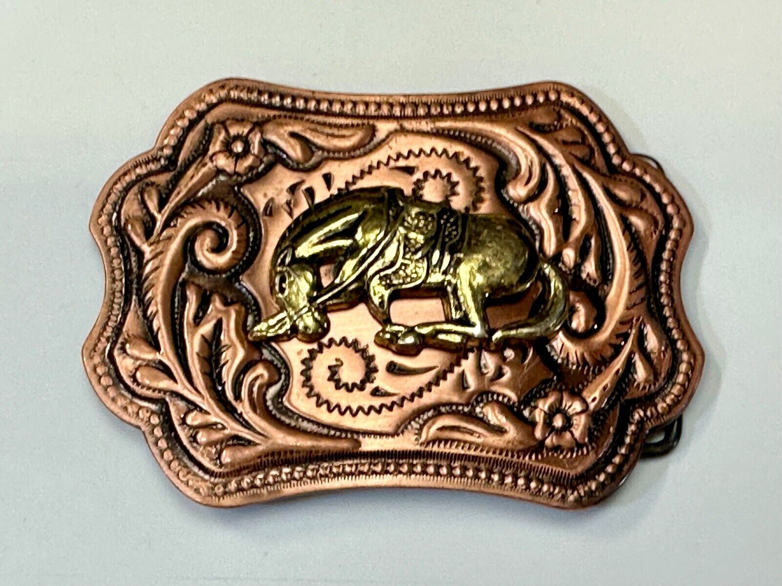 Vintage Horse w/  head down end of the trail two tone ornate western belt buckle