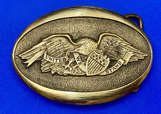 United we Stand - Patriotic American Eagle Solid brass Heritage Mint belt buckle