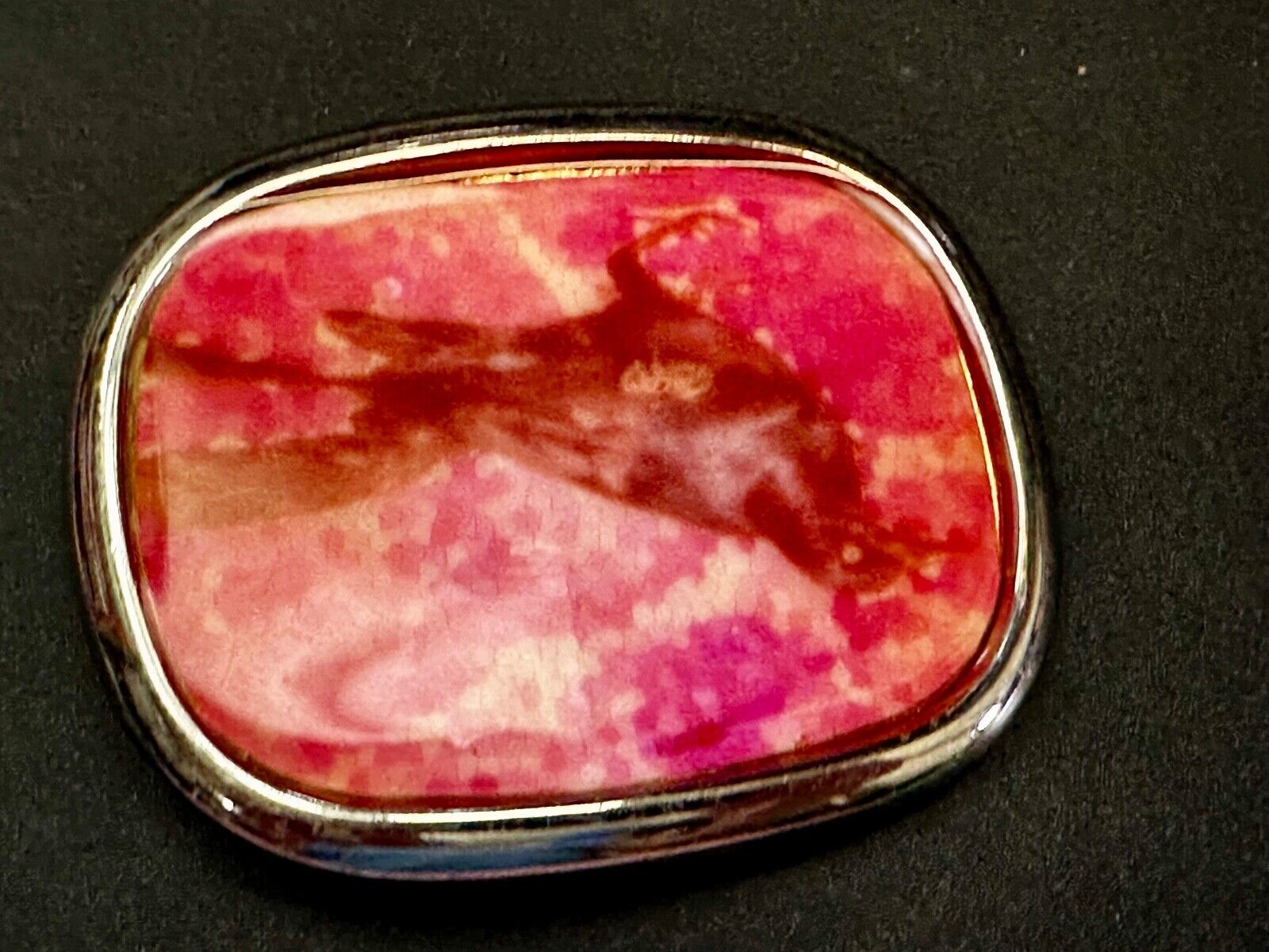 Abstract Dolphin Fish Pink & Red Colored Print on Silver Tone Belt Buckle