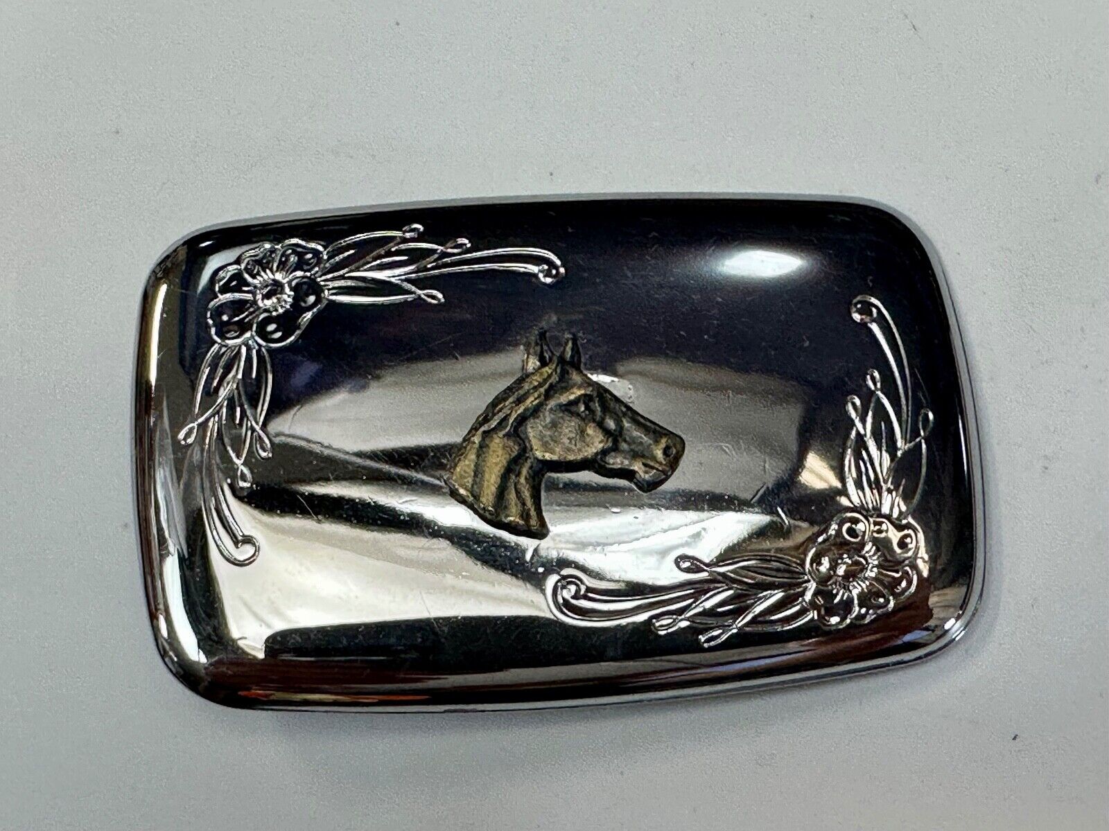 vintage horse head western two tone rectangular belt buckle for cowgirls cowboys
