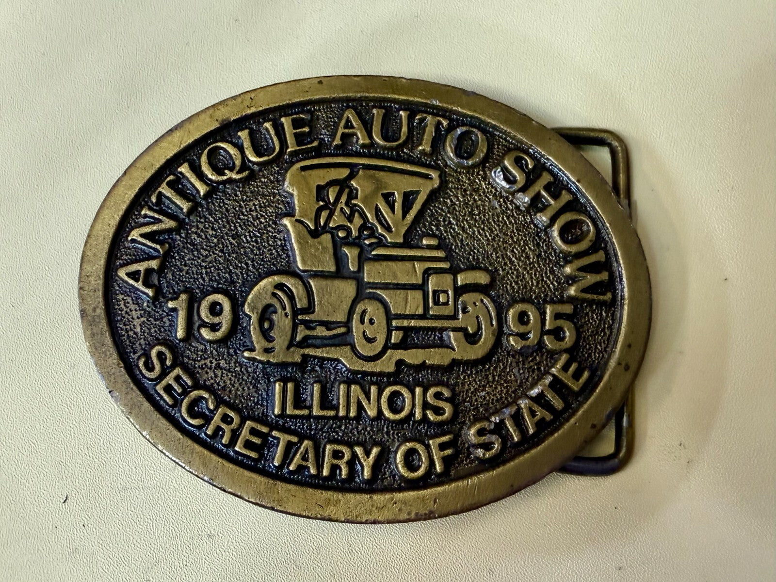 Antique Auto Show Secretary Illinois State 1995 Vintage Collectors Belt Buckle