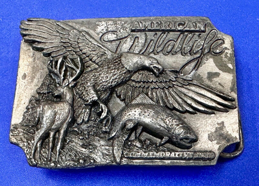 Americas Great Wildlife Deer Eagle VTG 1989 Commemorative Siskiyou Belt Buckle