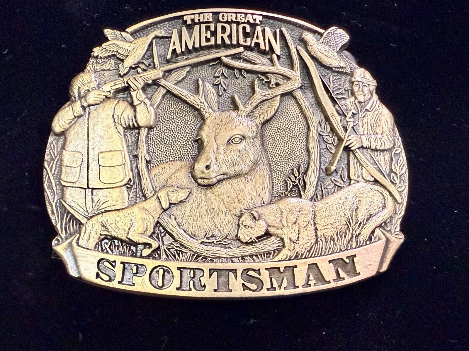 American Sportsman Bird Deer Riffle Bow Hunting Dog Solid Brass ADM Belt Buckle