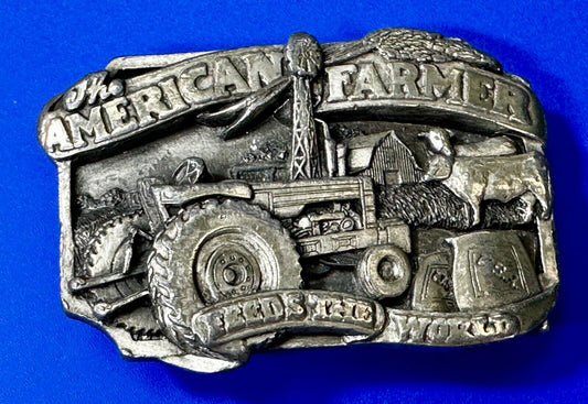 The American Farmer Feeds The World Tractor Farming Commemorative Belt Buckle