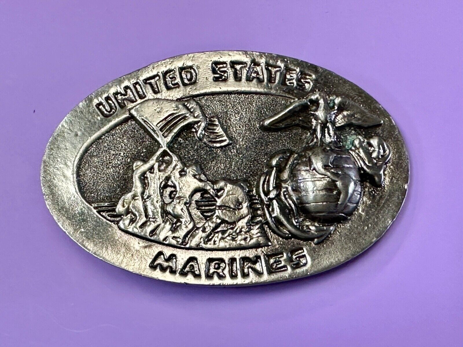 United States Marine's  Flag Memorial Eagle Anchor Emblem vintage belt buckle