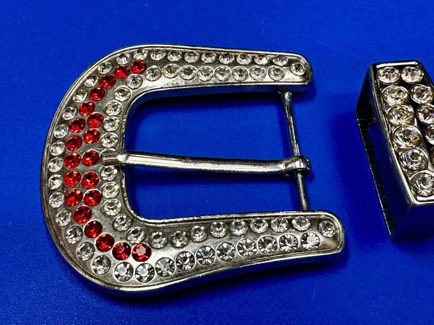 Two Piece Ranger Silver Tone Rhinestone Covered Belt Buckle Set  - with Keeper