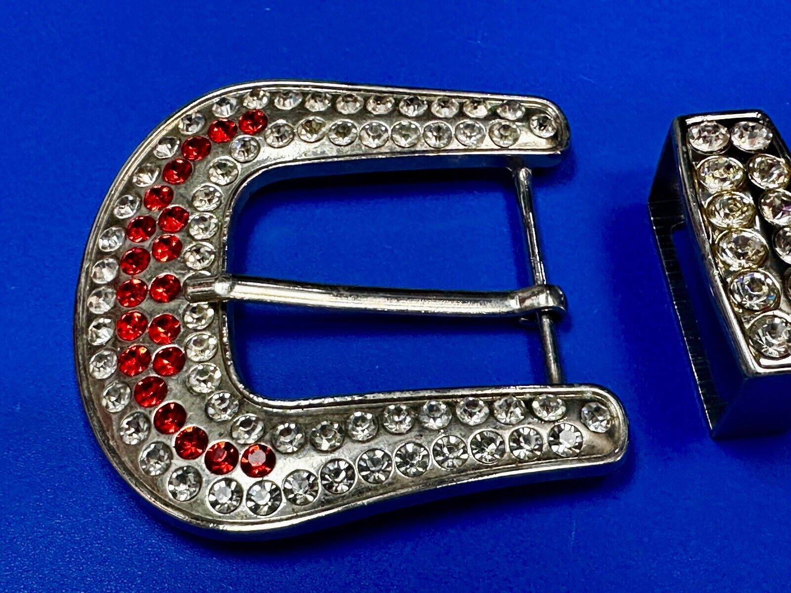Two Piece Ranger Silver Tone Rhinestone Covered Belt Buckle Set  - with Keeper