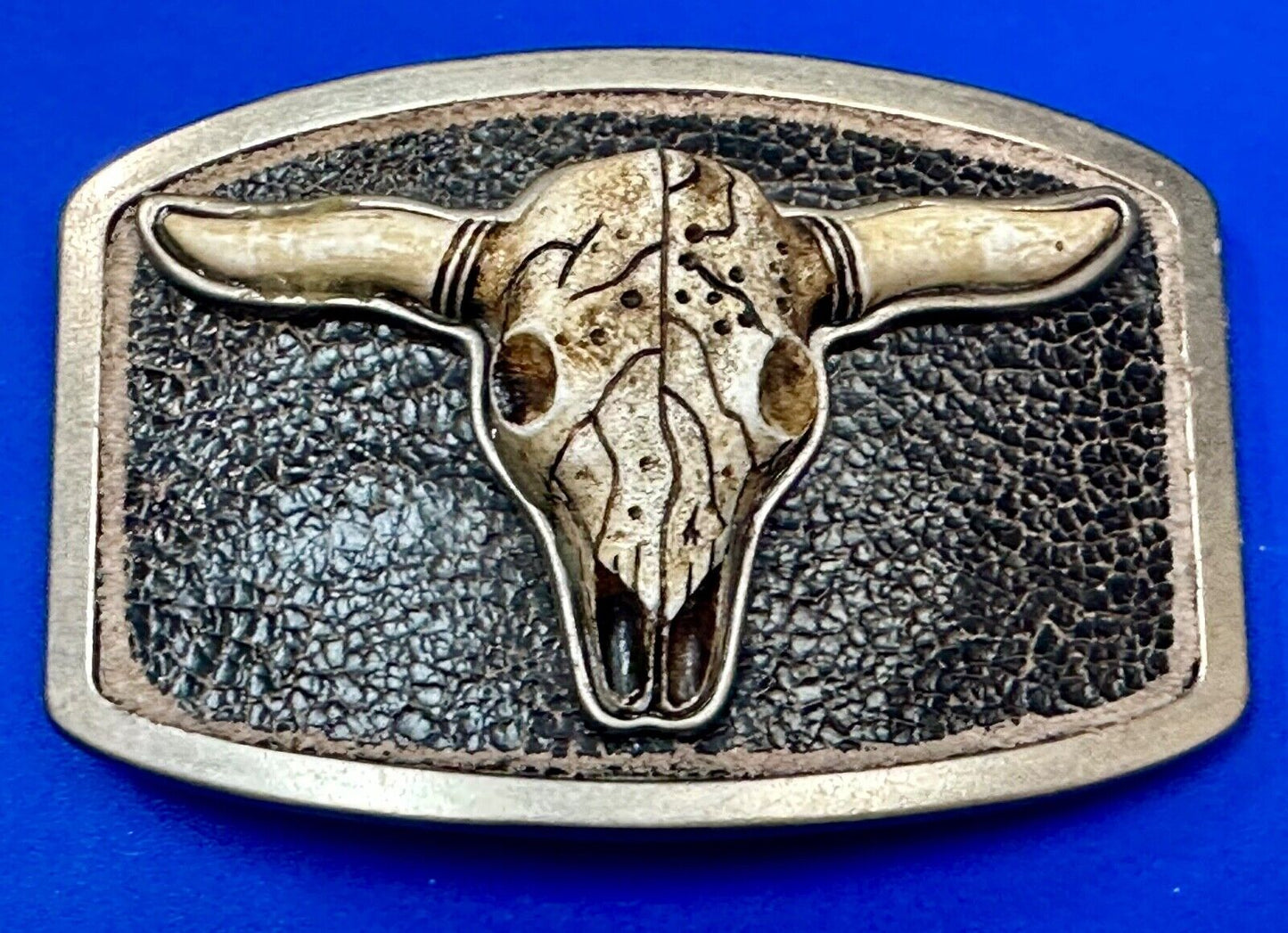 Texas Longhorn Silver tone Faux Leather backing Belt Buckle by Classico Itallio
