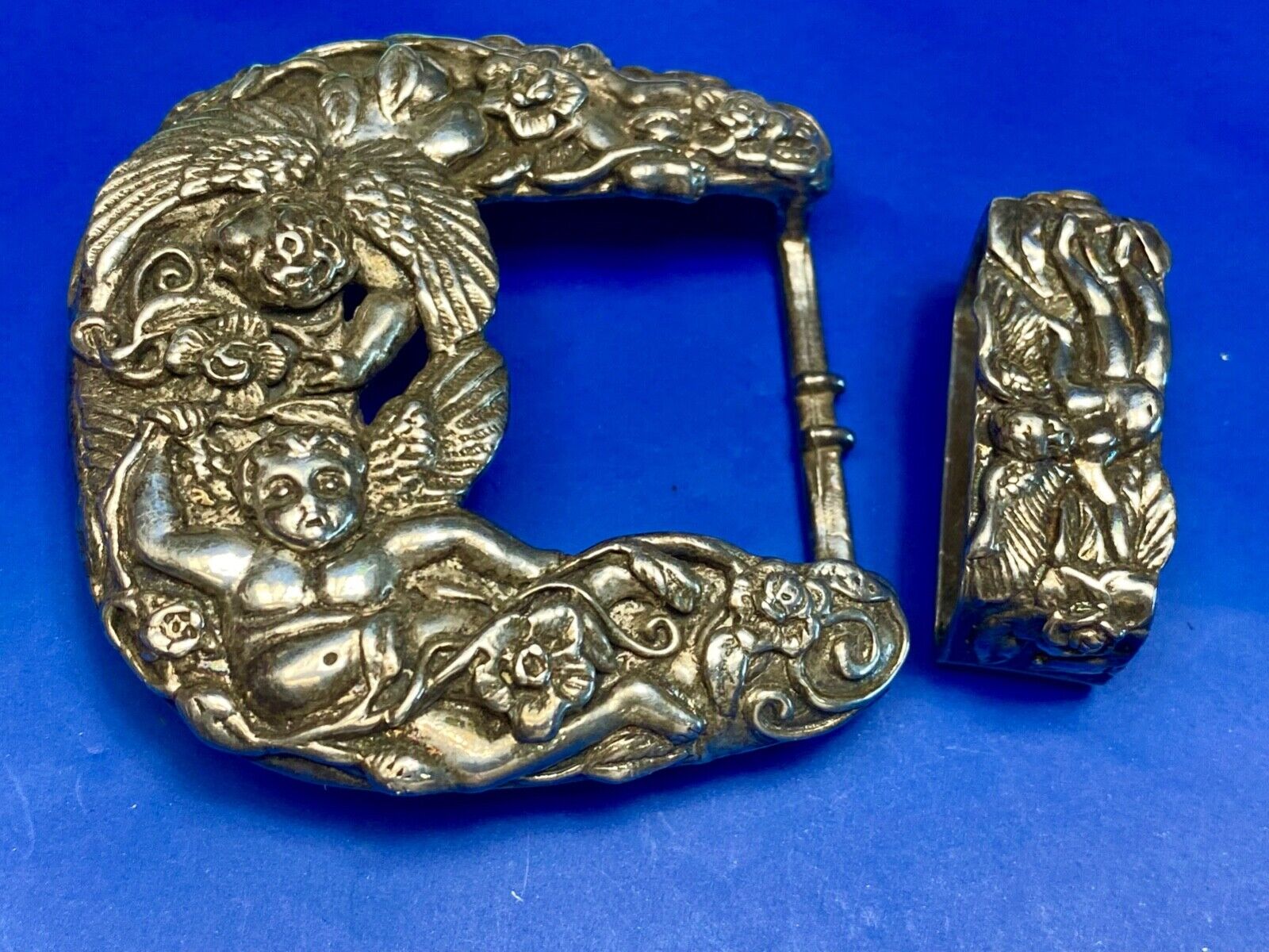 Amazing Andrea Barnett Angel Swirl Vtg. Sterling Silver belt buckle & Loop 110 G