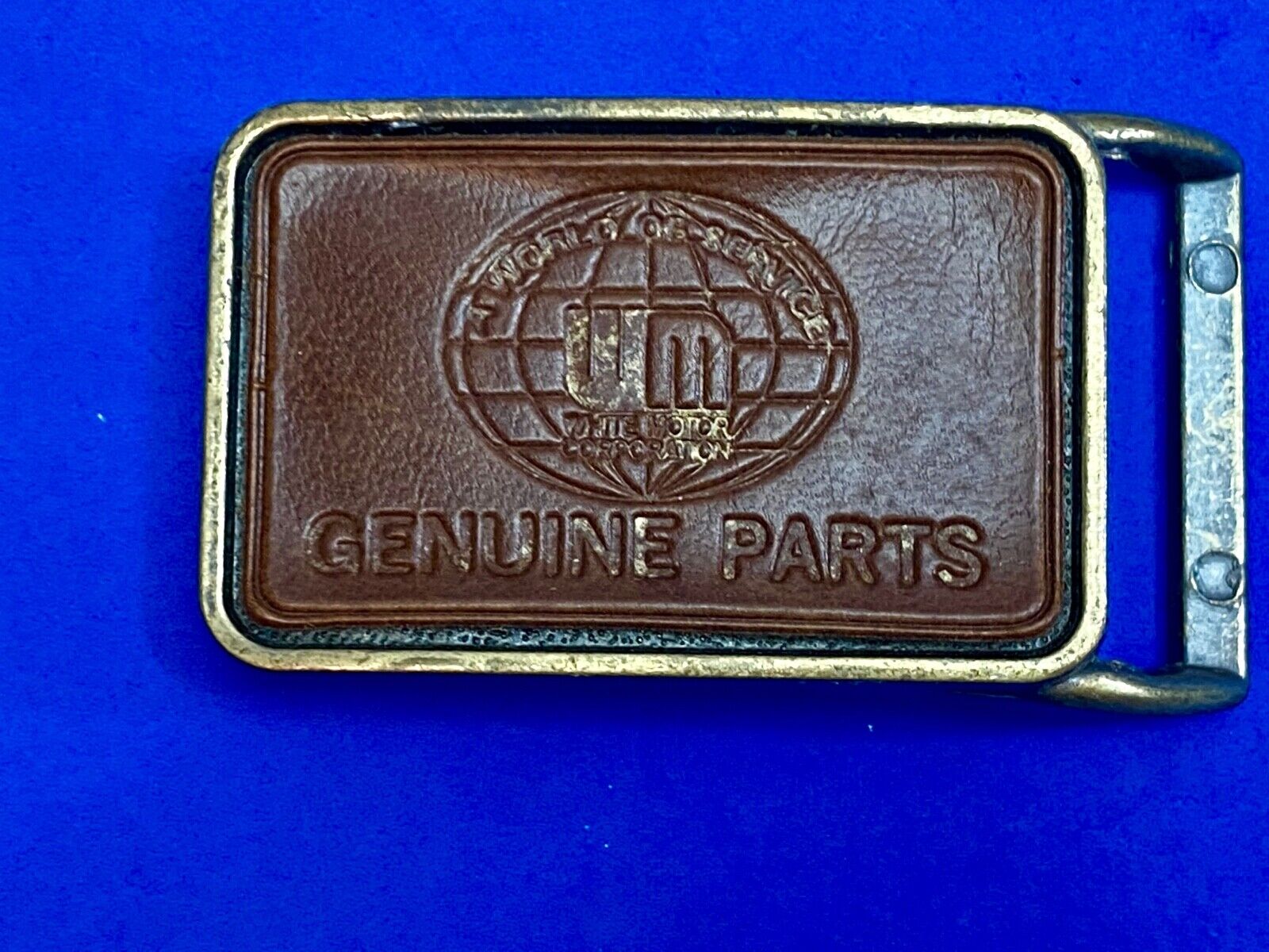 Um Genuine Parts Company Logo On Vintage Leather Belt Buckle 