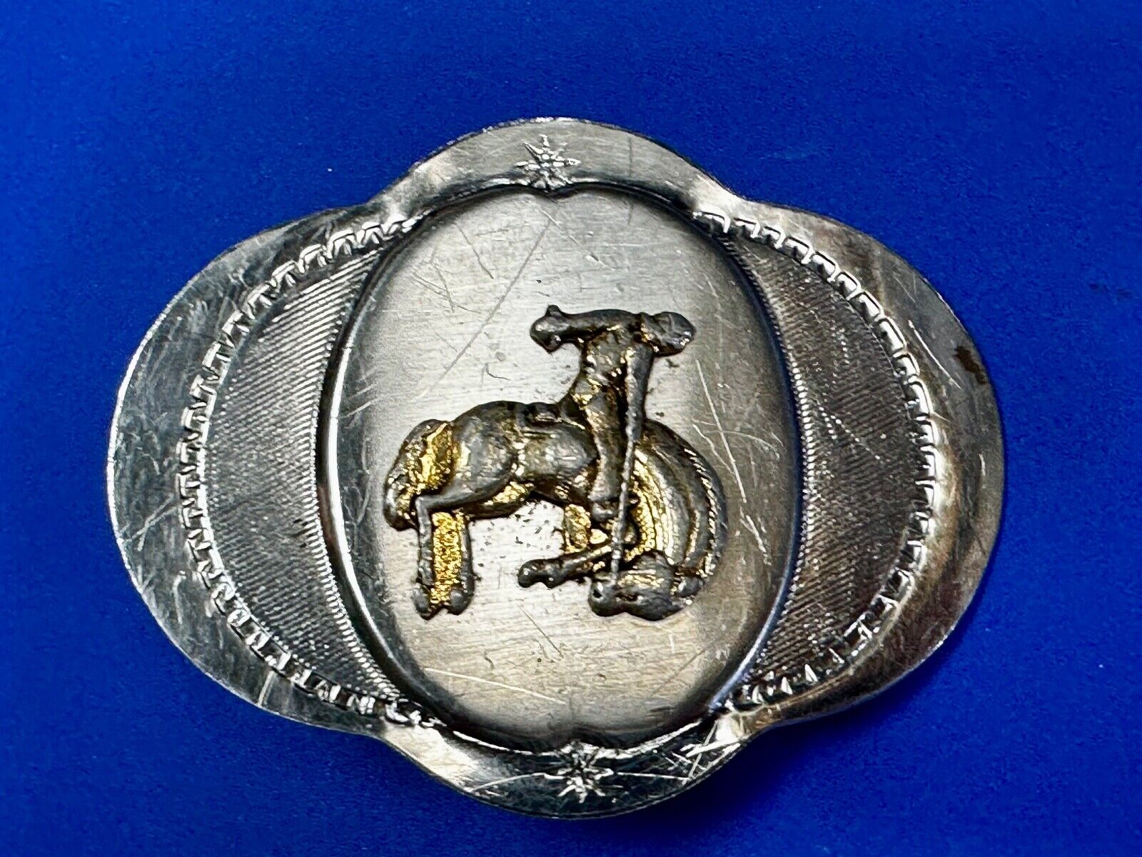 Vintage Cowboy Saddle Bronc western two tone belt buckle
