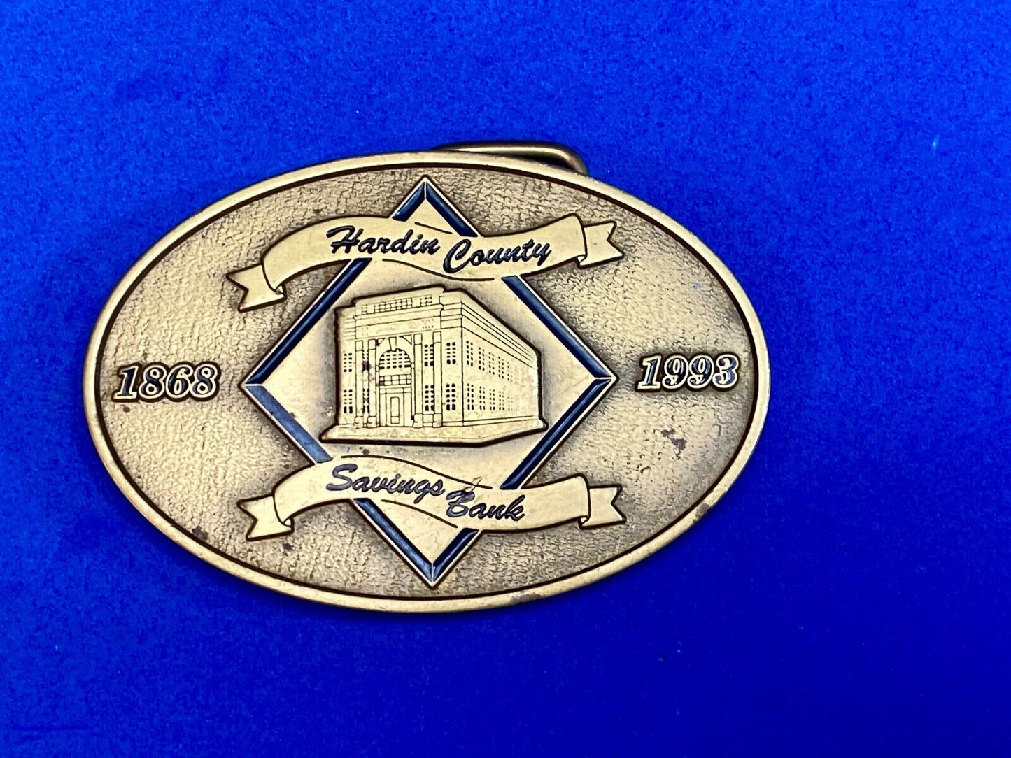 Vintage Hardin County Savings Bank Brass Tone Belt Buckle By Cd Hit