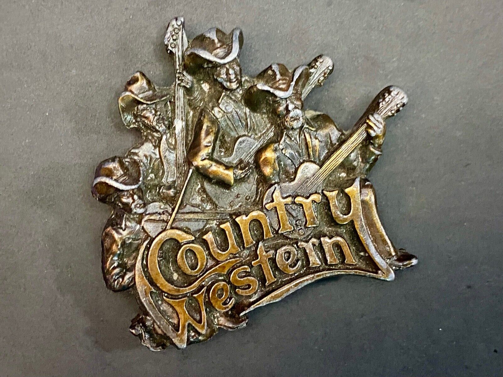 Vintage 1981 Country Western Music Pickers Bluegrass Musicians Belt Buckle 