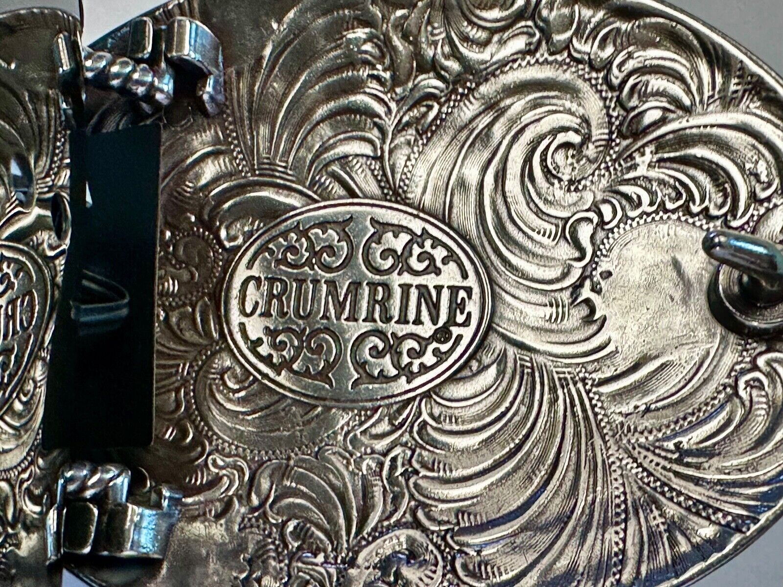 Biker Motorcycle Chopper Designed silver tone oval Crumrine Belt Buckle in box