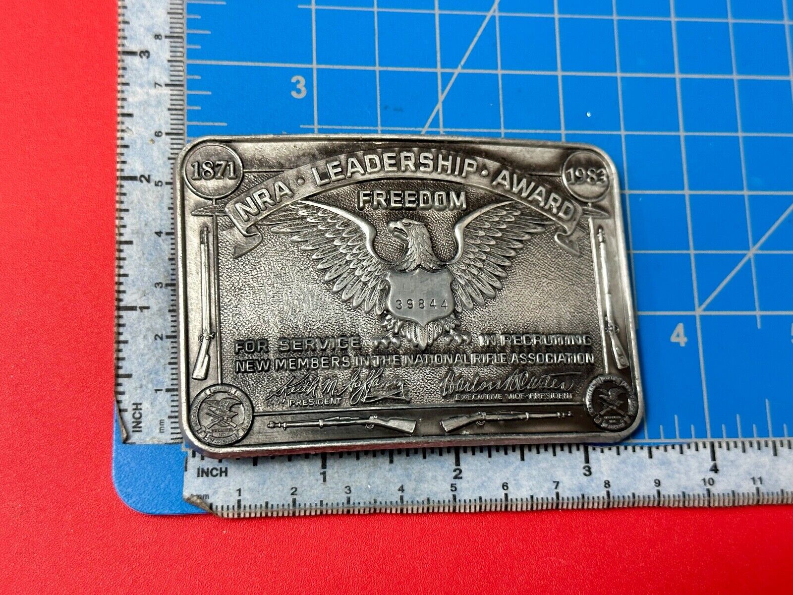 1871-1983 NRA Leadership Award Freedom Numbered Engraved Belt Buckle