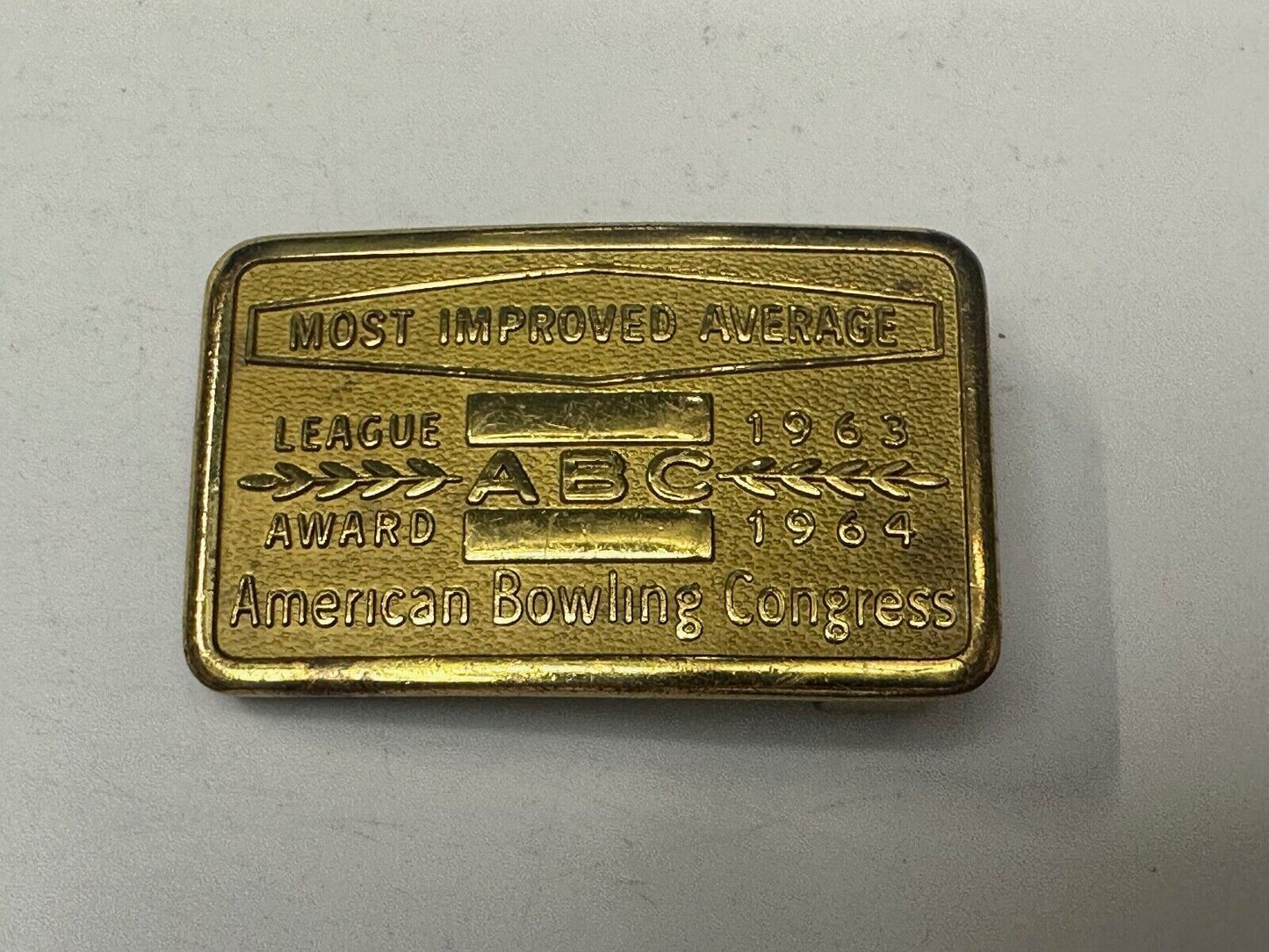 ABC Bowling League Award Trophy 1963 - 64 Belt Buckle RARE Most Improved Average