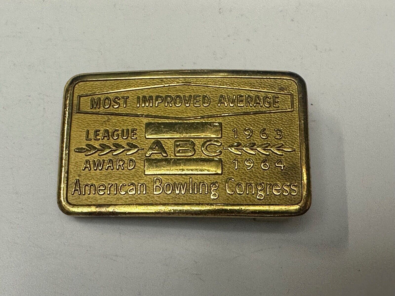 ABC Bowling League Award Trophy 1963 - 64 Belt Buckle RARE Most Improved Average