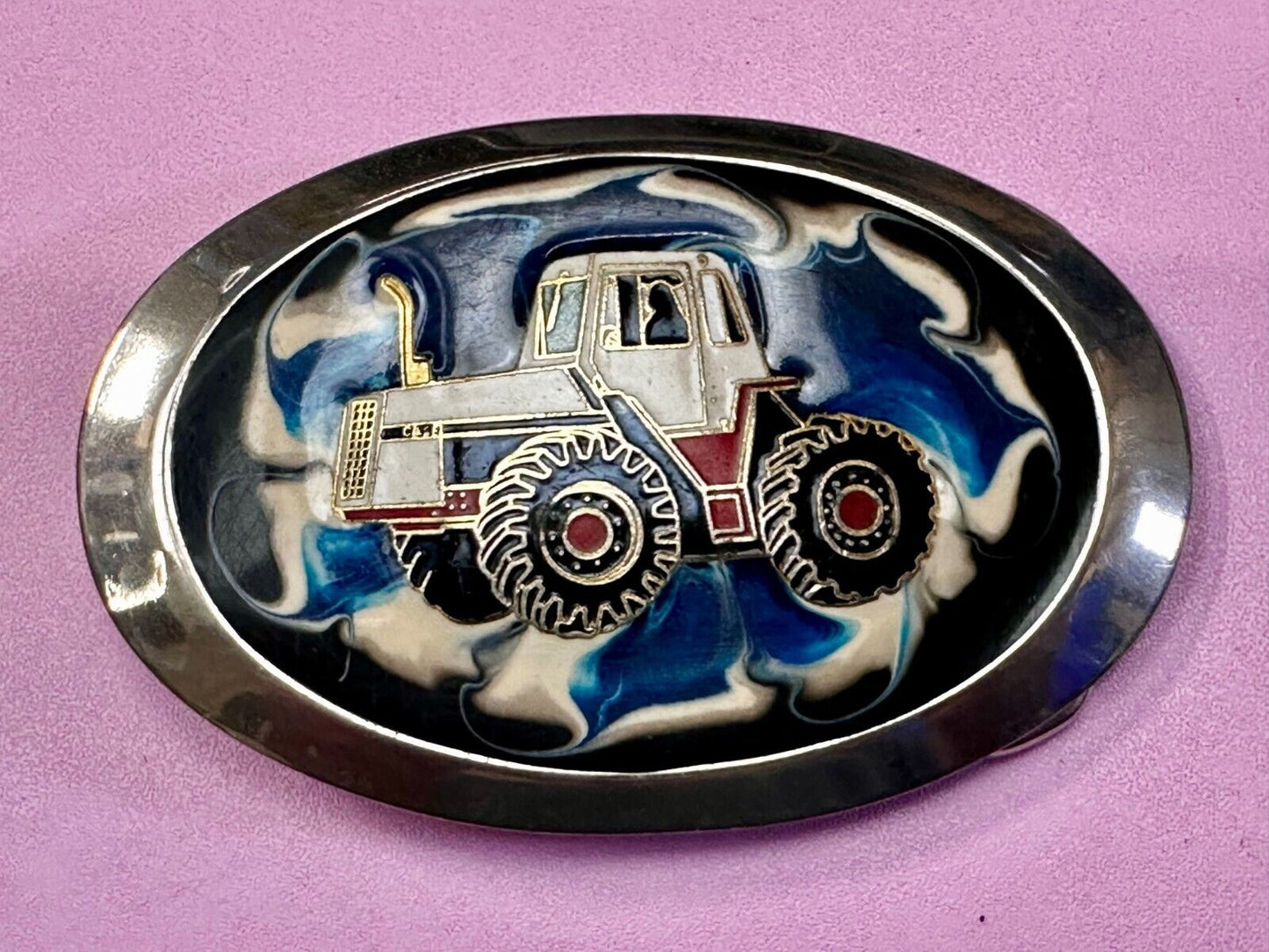 Traction King 4WD Tractor Agricultural Farming Silver Tone Oval Belt Buckle