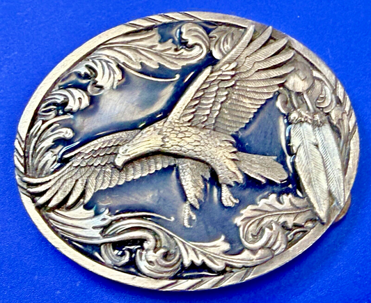 American Indian Flying Eagle Native Feather VTG 1995 Siskiyou Belt Buckle A-2