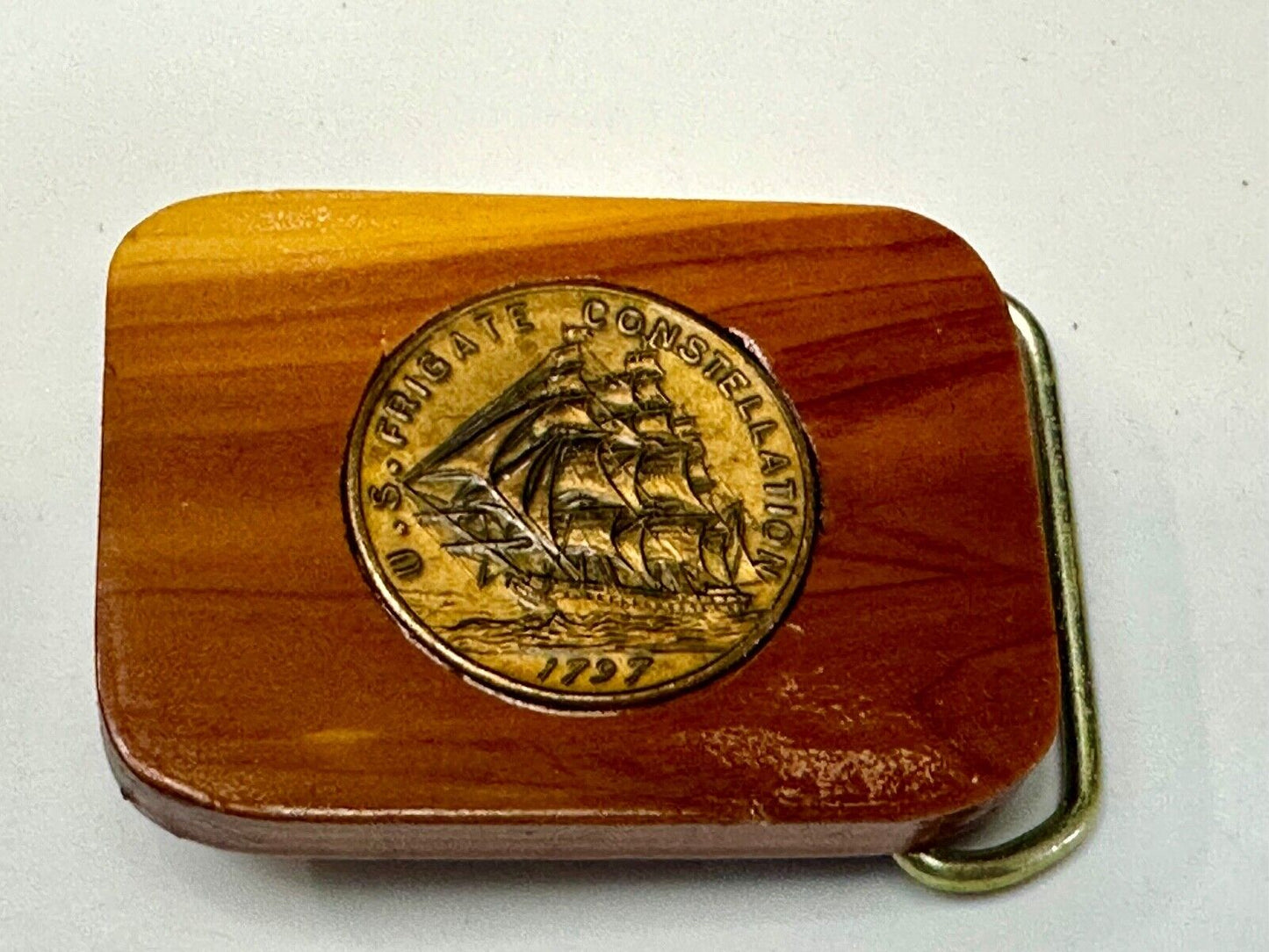 1797 USS Frigate Constellation Medal custom artisan inland to wood Belt Buckle