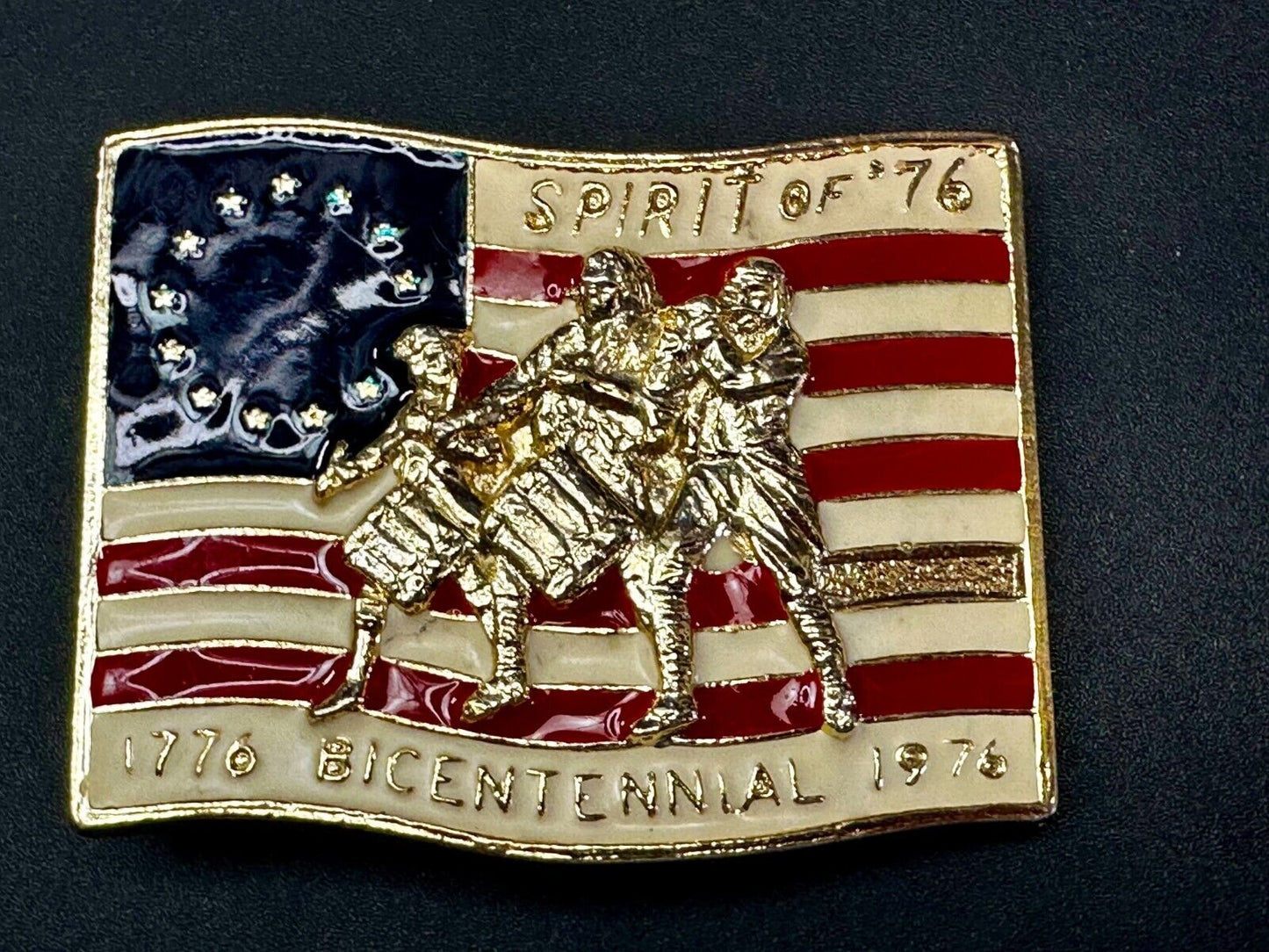 America Bicentennial Spirit of 76" Patriotic Flag Marching Band Belt Buckle