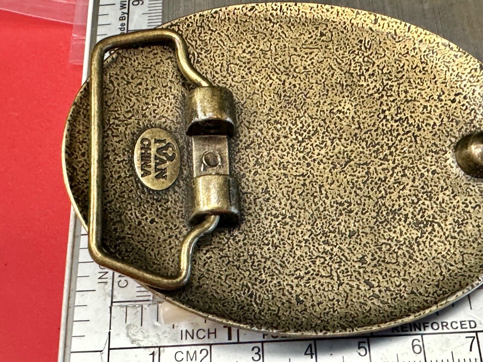 Artisan Abstract flowers made of mixed material on gold tone oval belt buckle