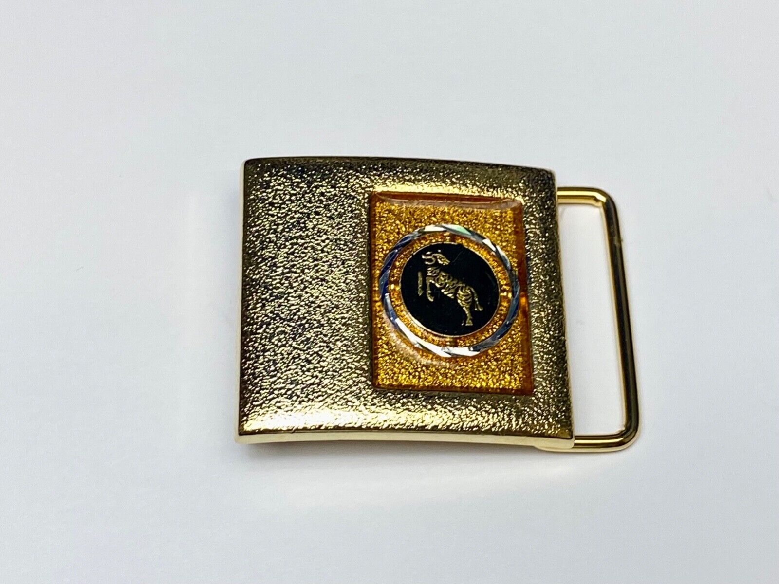 Vintage Lee Black Gold Enamel Zodiac Sign Astrology Aries?  Belt Buckle