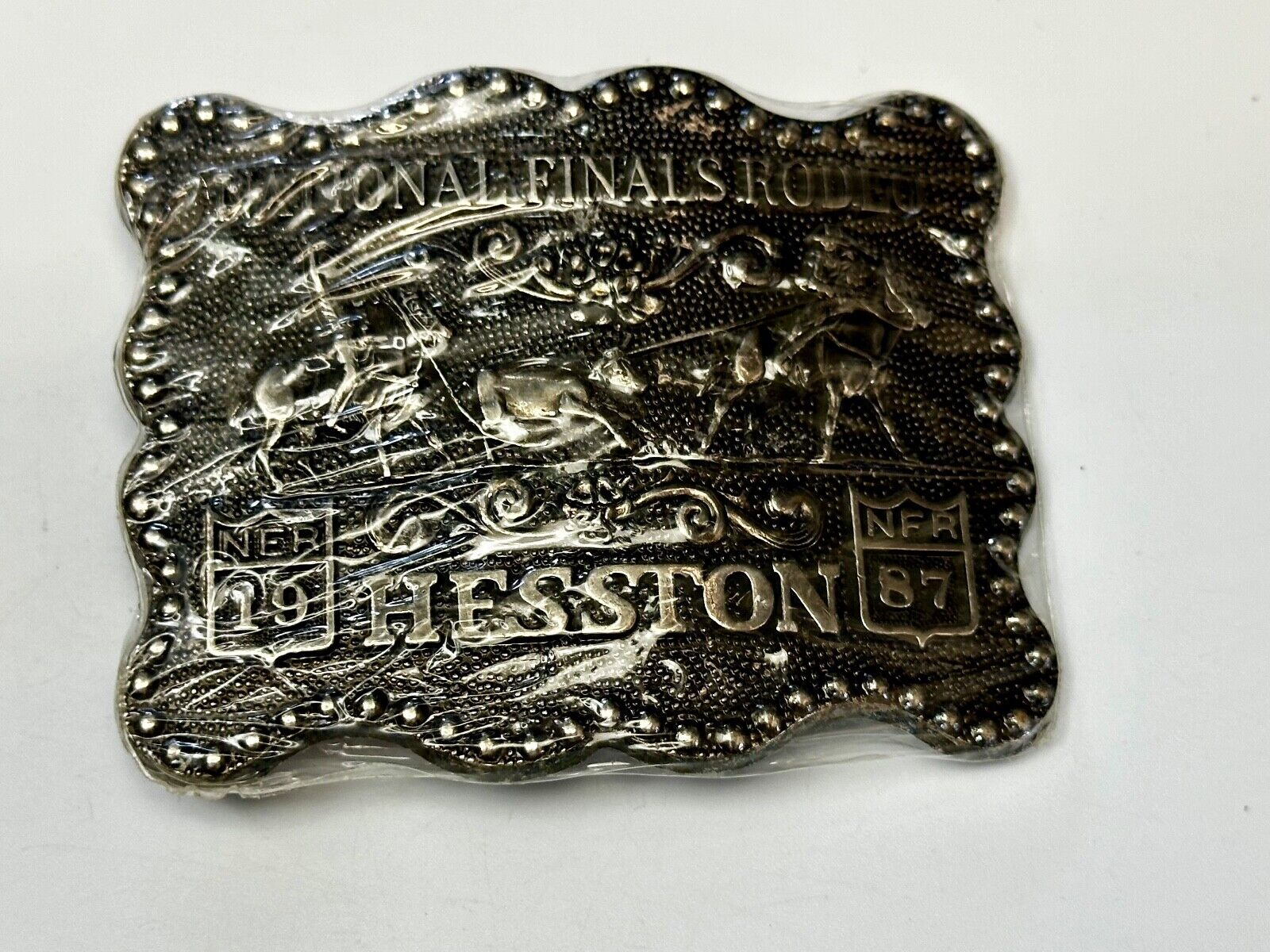 1987 National Finals Rodeo NFR Cowboy Western NOS Belt Buckle in wrap