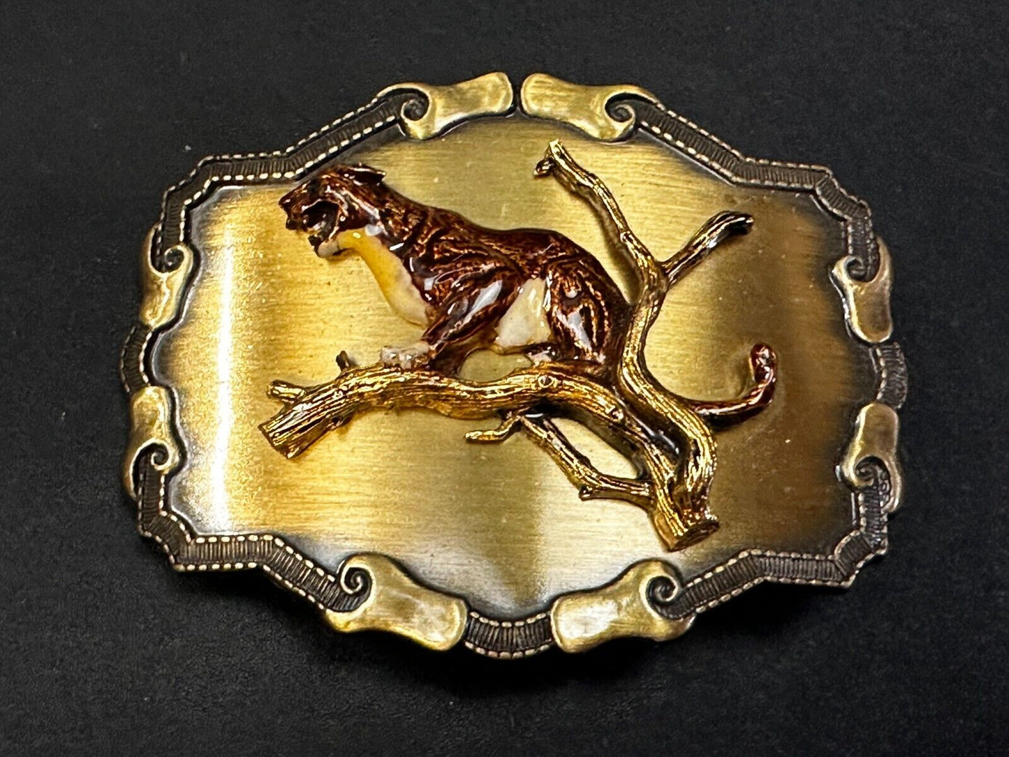 Angry Roaring Lion Tiger Cheetah In Tree Safari Animal Raintree Belt Buckle