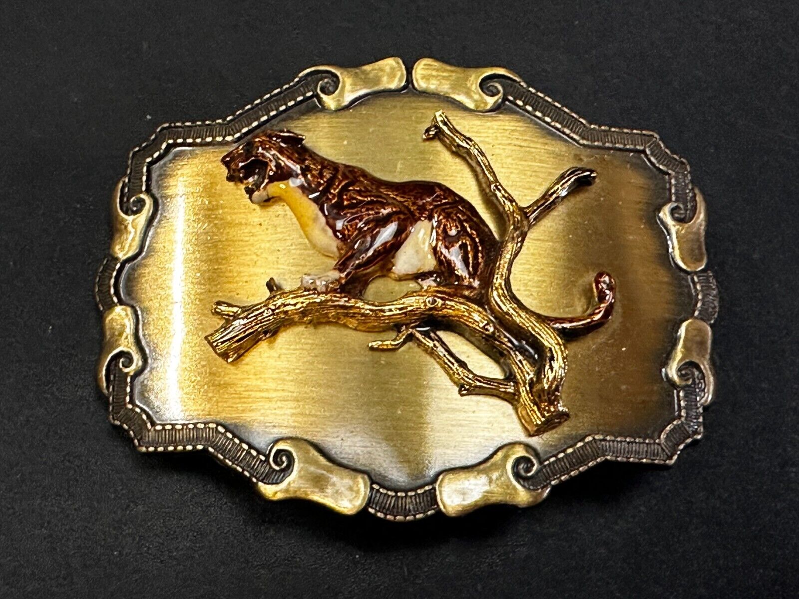 Angry Roaring Lion Tiger Cheetah In Tree Safari Animal Raintree Belt Buckle